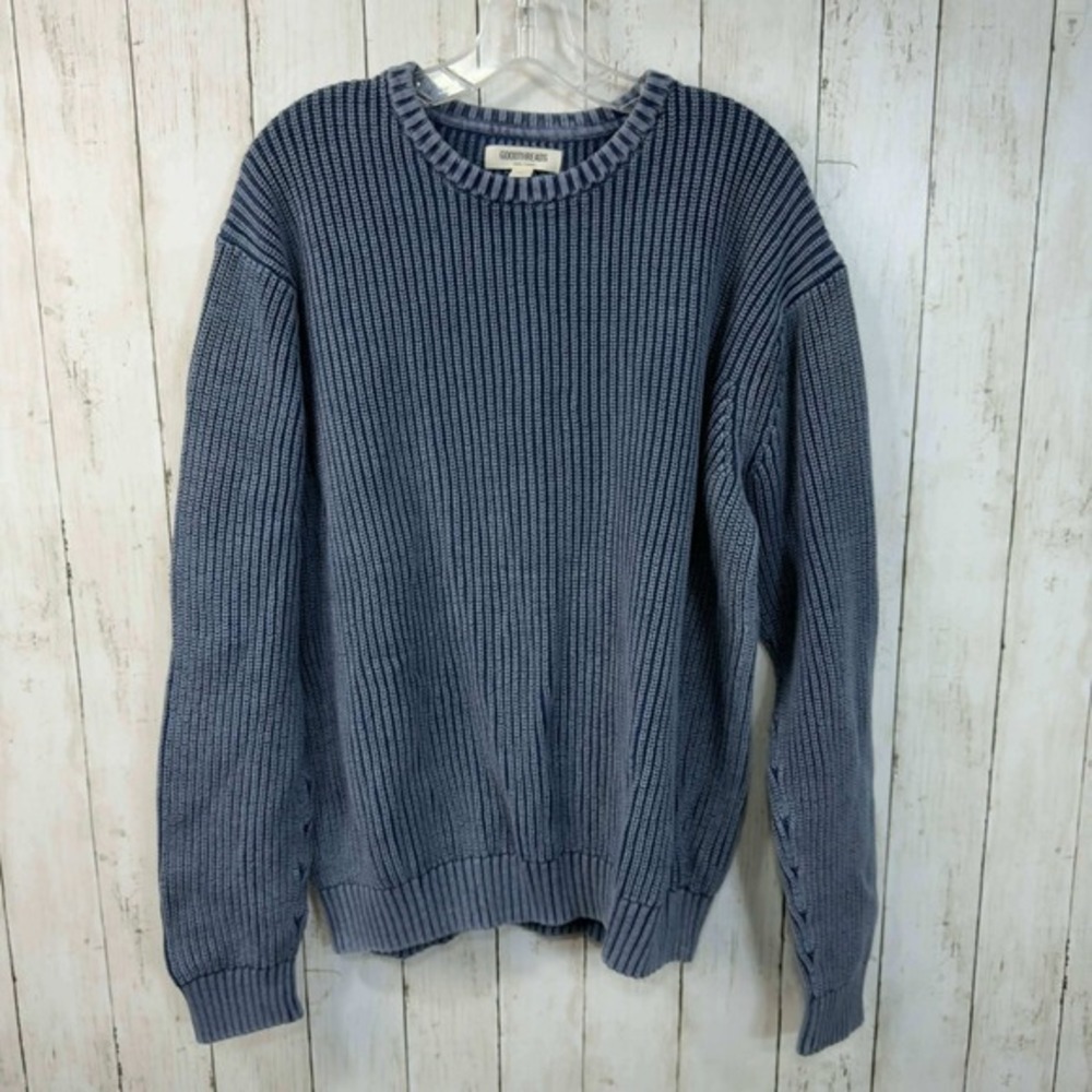 GOODTHREADS Men's Blue Ribbed Knit Crewneck Sweater Cotton Size‎ L